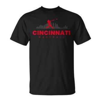 Cincinnati Baseball Minimalist City Skyline Baseball Lover T-Shirt - Monsterry
