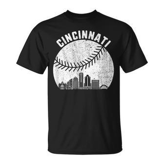 Cincinnati Skyline Baseball Vintage Cincinnati Oh Baseball T-Shirt - Monsterry UK
