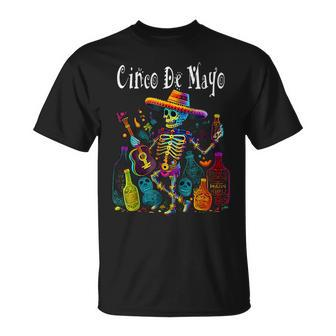 Cinco De Mayo Fiesta Mexican Skeleton Guitar Sombrero T-Shirt | Mazezy DE