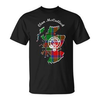 Clan Mcculloch Surname Last Name Scottish Tartan Map Crest T-Shirt - Seseable