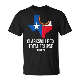 Clarksville Texas Total Eclipse 2024 State Outline Tx Flag T-Shirt - Seseable