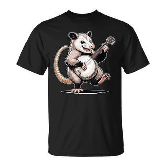 Classic Opossum Playing Banjo Guitar Possum Love Animals Cat T-Shirt | Mazezy