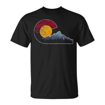 Colorado With Flag Themed Mountain Scene T-Shirt | Mazezy