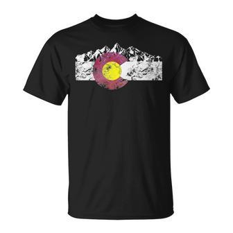 Colorado Flag Mountains Retro Distressed Graphic T-Shirt | Mazezy