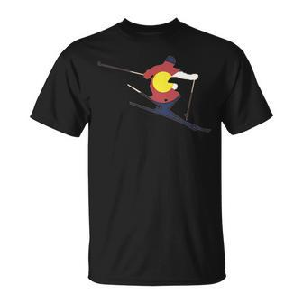 Colorado Flag Skier T-Shirt | Mazezy