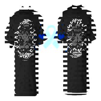 Colorectal Cancer Family Support Blue Colon Cancer Awareness T-Shirt - Monsterry