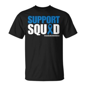 Colorectal Colon Cancer Awareness Support Squad Blue Ribbon T-Shirt - Seseable