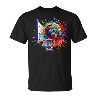 Colorful Basketball Tie Dye Color Splash Basketball Hoop Net T-Shirt - Monsterry