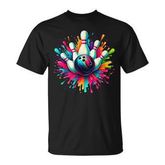 Colorful Bowling Game Day Bowling Cute Colorsplash Ball T-Shirt - Monsterry UK