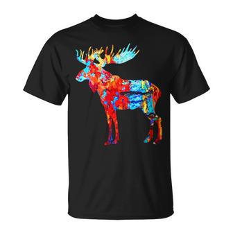 Colorful Canadian Moose Abstract Paint Wildlife Nature T-Shirt - Monsterry AU