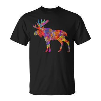 Colorful Canadian Moose Splatter Woodland Wildlife T-Shirt - Monsterry UK
