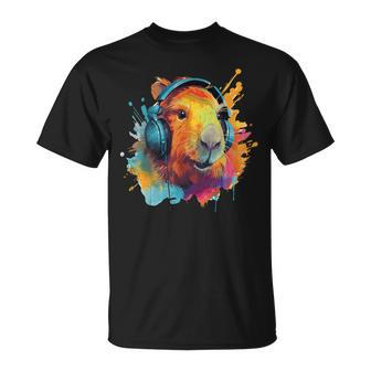 Colorful Capybara With Headphones Vintage Colorful Capybara T-Shirt - Monsterry AU