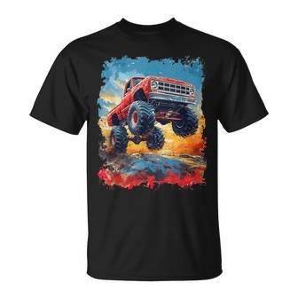Colorful Monster Truck Jump Big Truck Graphic For Boys Men T-Shirt | Mazezy