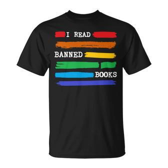Colorful I Read Banned Books Fun Librarian Week Rainbow T-Shirt - Monsterry