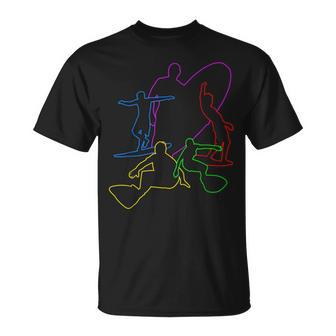 Colorful Wave Surfing Surfer Surf T Ride Wakesurf T-Shirt - Monsterry DE