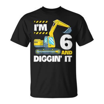 Construction Truck 6Th Birthday 6 Years Old Digger Excavator T-Shirt - Thegiftio UK