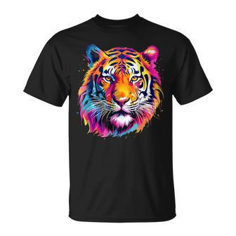 Cool Colorful Tiger Portrait Graphic T-Shirt - Seseable