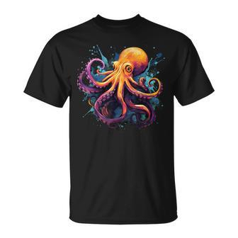 Cool Octopus On Colorful Painted Octopus T-Shirt - Seseable