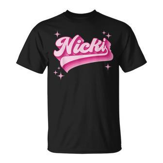 Cool Personalized Name Nicki Distressed Retro Vintage Groovy T-Shirt | Mazezy