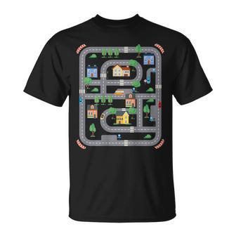 Cool Playmat Race Car Track On Back Dad Race Car Mat T-Shirt - Monsterry