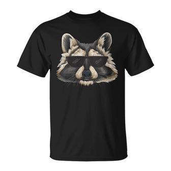 Cool Raccoon With Sunglasses Raccoon Face T-Shirt - Monsterry