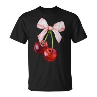 Coquette Cherry And Bows Kawaii Cherry Aesthetic Trendy T-Shirt - Thegiftio UK