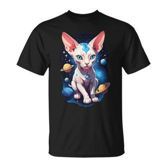 Cosmic Cat Sphynx Cat Kitty Space Galaxy Hairless Sphynx Cat T-Shirt - Seseable