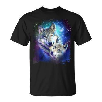 Cosmic Space Wolf Family Wolves Face T-Shirt - Thegiftio UK