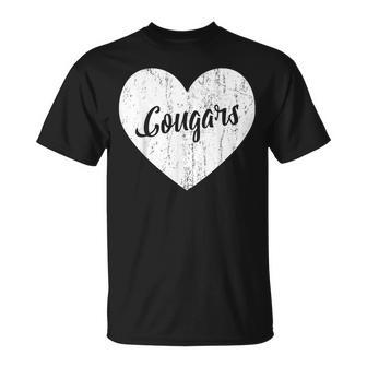 Cougars School Sports Fan Team Spirit Mascot Cute Heart T-Shirt - Monsterry