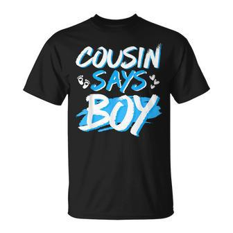 Cousin Says Boy Gender Reveal Baby Shower Party Matching T-Shirt - Seseable