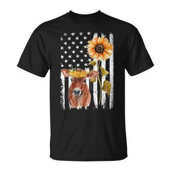 Cow Usa Flag Sunflower Cow T-Shirt | Mazezy