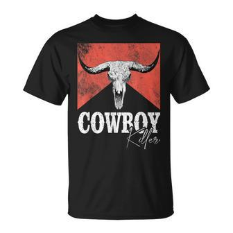 Cowboy Killers Bull Skull Howdy Punchy Western Country Music T-Shirt - Monsterry
