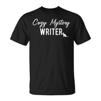 Cozy Mystery Writer With Cat Silhouette T-Shirt - Monsterry
