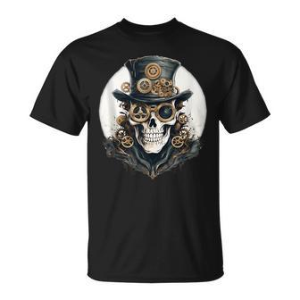 Creepy Steampunk Skulls And Gears Inspiration Graphic T-Shirt - Monsterry