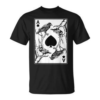 Crow And The Ace Of Spade Occult Death Aesthetic Tarot Card T-Shirt - Monsterry