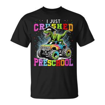 I Crushed Preschool Dinosaur Monster Truck Graduation 2024 T-Shirt - Seseable