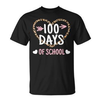 Cute 100Th Day Of School 100 Days Leopard Heart Boys Girls T-Shirt | Mazezy