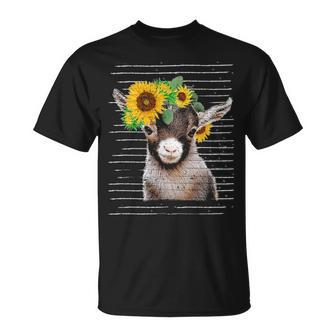 Cute Baby Goat Sunflower Vintage Retro Goat Sun Flower T-Shirt | Mazezy