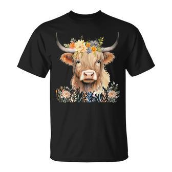 Cute Baby Highland Cow With Flowers Calf Animal Cow Women T-Shirt - Monsterry CA