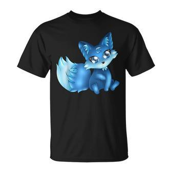 Cute Blue Sit Anime Fox Deutschland Geschenk T-Shirt - Monsterry DE