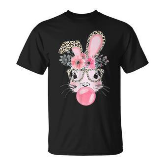 Cute Bunny With Leopard Glasses Bubblegum Easter Day T-Shirt - Seseable