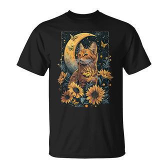 Cute Cat Full Moon Cat Cottagecore Aesthetic T-Shirt - Monsterry DE