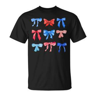 Cute Coquette Bows 4Th Of July Patriotic Girls T-Shirt - Monsterry