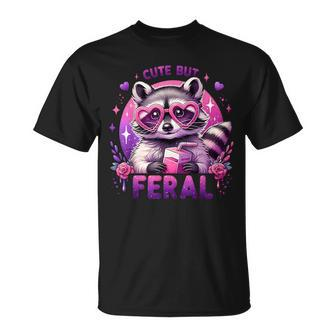 Cute But Feral Raccoon Meme For Girl Kid Raccoon T-Shirt - Monsterry DE