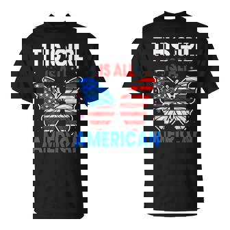Cute Girls Patriotic Us Flag Butterfly American 4Th Of July T-Shirt | Mazezy