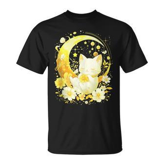 Cute Kawaii Anime Cat Moon Phases Flower Celestial Cat T-Shirt - Monsterry AU