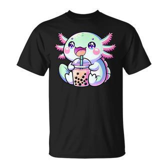 Cute Kawaii Axolotl Boba Blue Pink Expression Summer Fun T-Shirt - Seseable