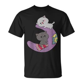 Cute Kawaii Cat Anime Cute Cats On Purple Moon T-Shirt - Monsterry DE