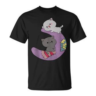 Cute Kawaii Cat Anime Cute Cats On Purple Moon T-Shirt - Monsterry