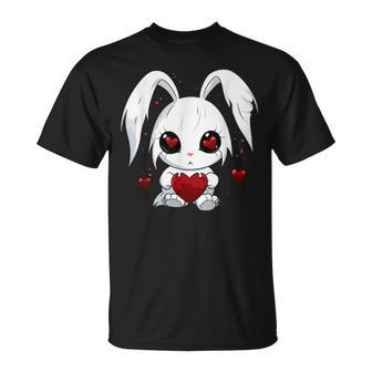 Cute Kawaii Goth Bunny Gothic White Bunny Red Heart Girls T-Shirt - Monsterry